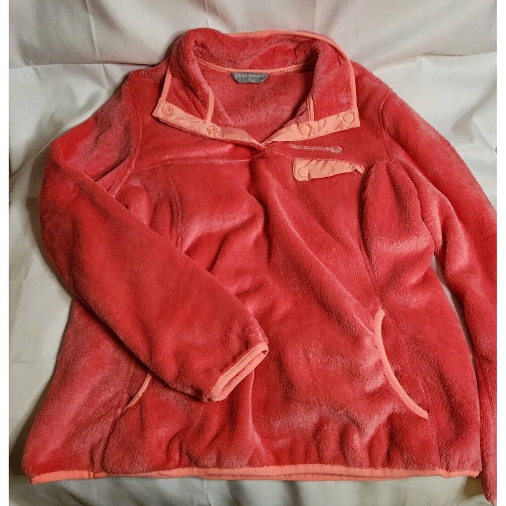 Vintage FREE COUNTRY Womans Velour FLEECE Snap Neck Cool Coral Sz XLarge VGUC